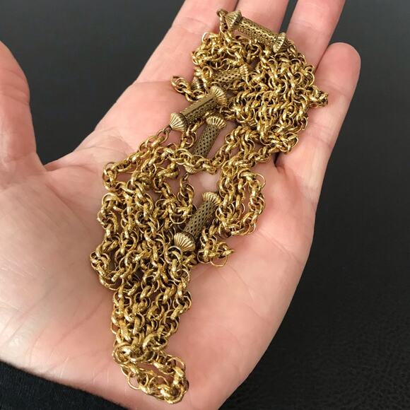 Vintage Freirich Signed 60” Gold Tone Elongated Filigree Bar Link Rope Chain - Picture 11 of 16